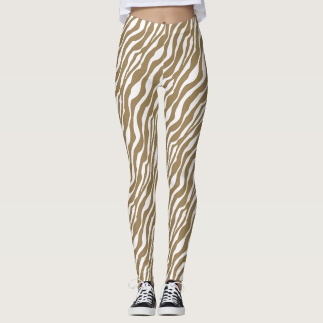 Leggings Rayas de cebra - Taupe Tan y Blanco (Anverso)