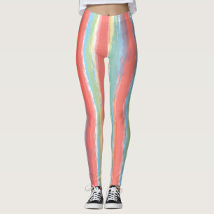 Leggings Rayas de color de agua amarillo rosa azul