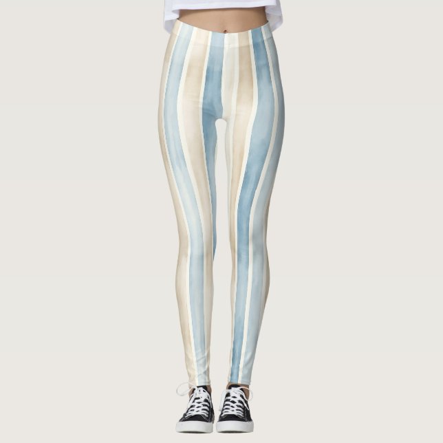 Leggings Rayas de Crema Azul de Playa (Anverso)