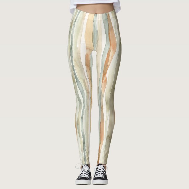 Leggings Rayas de crema de melocotón verde (Anverso)