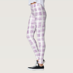 Leggings Rayas de Cuadro Escocés Blanco Morado