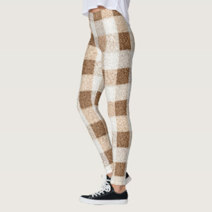 Leggings Rayas de Cuadro Marrón Crema de Cacao Cálido
