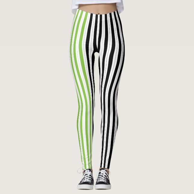 Leggings Rayas de Halloween Morado Verde Negro Naranja (Anverso)