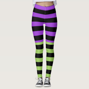 Leggings Rayas de Halloween Verde Púrpura y Negro