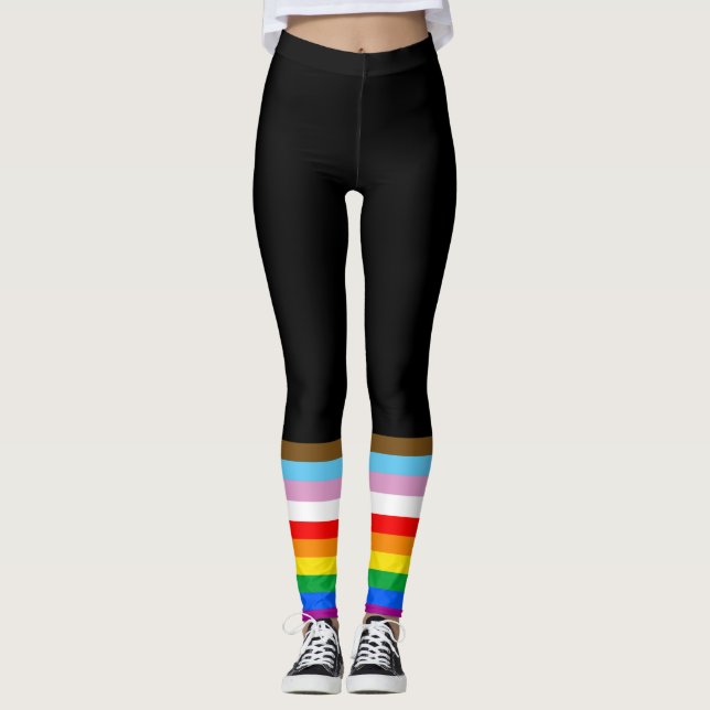 Leggings Rayas de la Bandera de Progreso LGBTQ+ (Anverso)