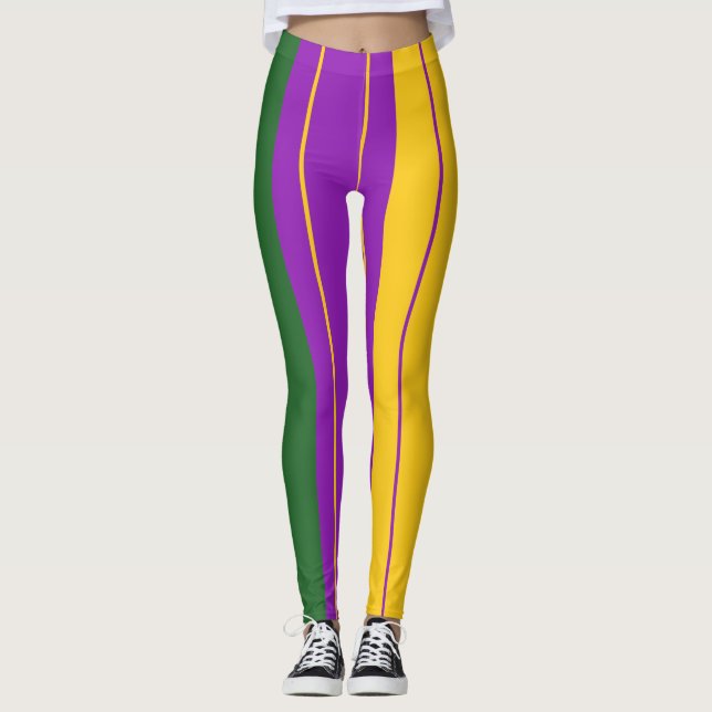 Leggings Rayas de Mardi Gras malva, verde, amarillo (Anverso)