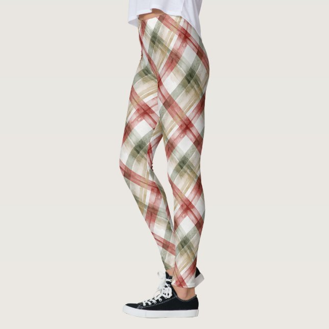 Leggings Rayas de Navidad de Cuadro Escocés Rojo Verde (Izquierda)