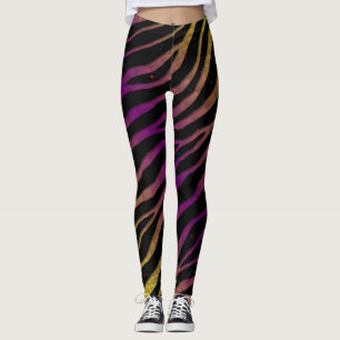 Leggings Rayas de tiempo espacial arrancadas - Amarillo/Púr