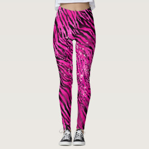 Leggings Rayas de tigre brillantes de rosa y negro elegante