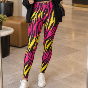 Leggings Rayas de tigre neón amarillo rosa