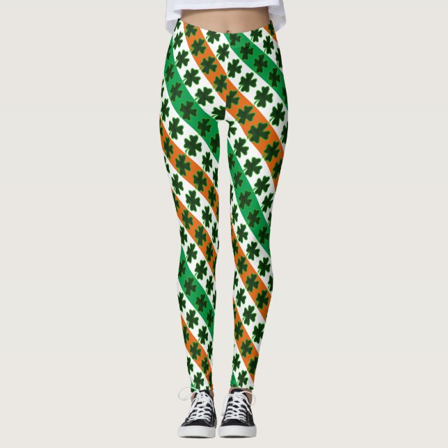Leggings Rayas de trébol del Día de San Patricio (Anverso)