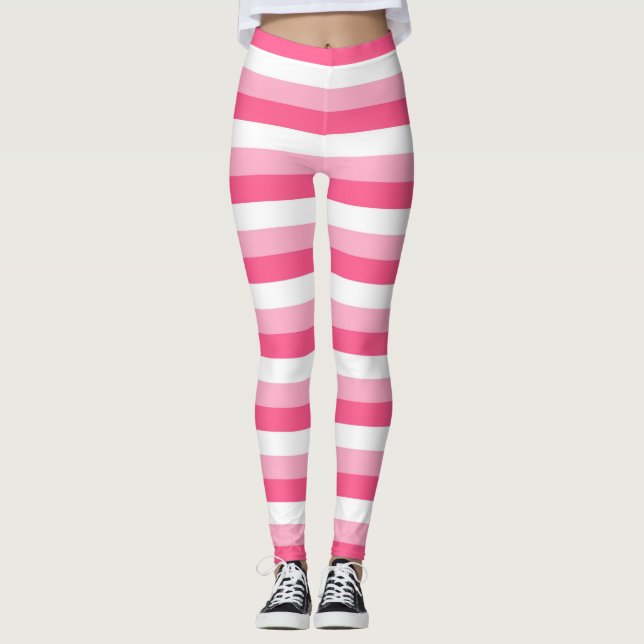 Leggings Rayas del rosa, del rosa fuerte, y blancas (Anverso)