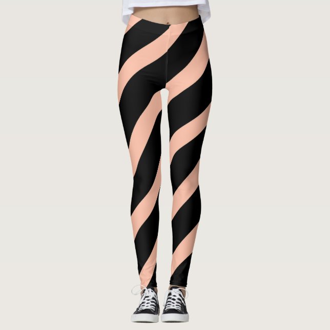 Leggings Rayas diagonales de melocotón y negro de moda (Anverso)