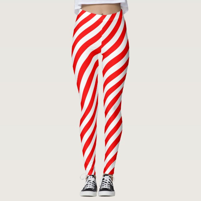 Leggings Rayas diagonales de tamaño medio rojas y blancas (Anverso)
