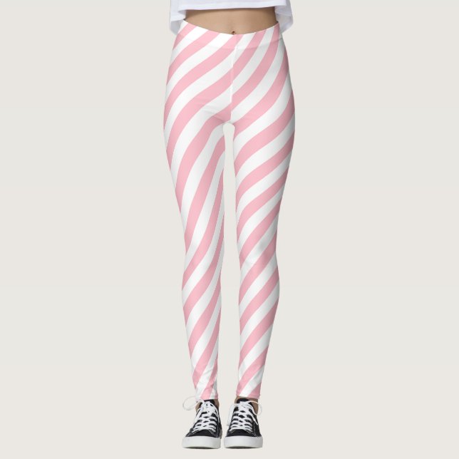 Leggings Rayas diagonales de tamaño medio rosadas y blancas (Anverso)