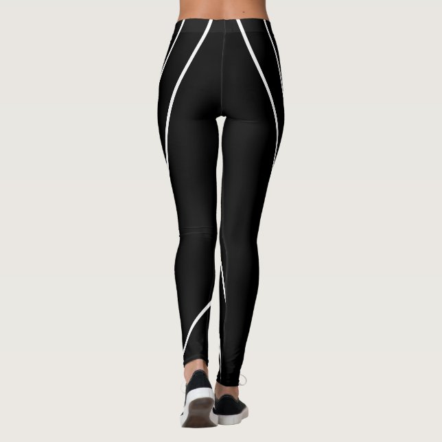 Leggings Rayas diagonales en las piernas negras y blancas (Reverso)