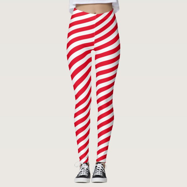 Leggings Rayas diagonales rojas y blancas de giro (Anverso)