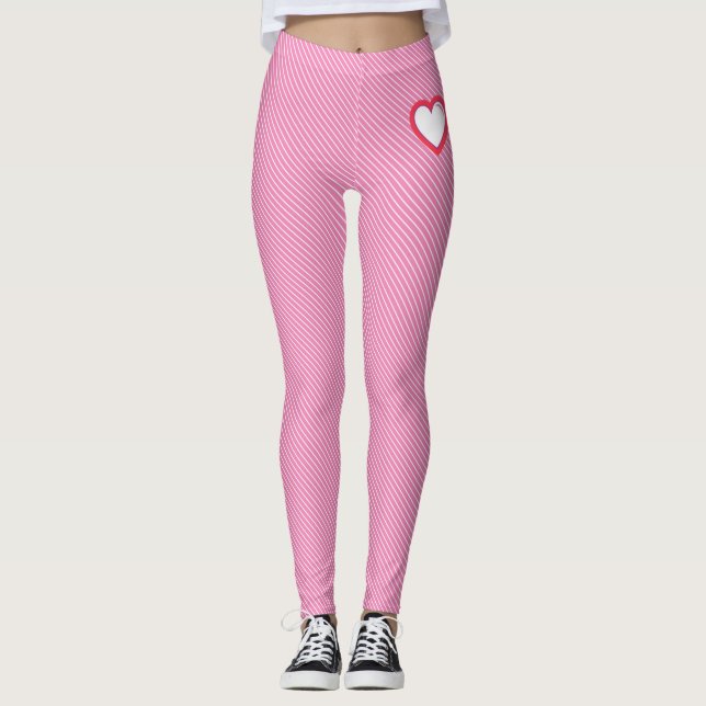 Leggings Rayas diagonales rosadas con corazón (Anverso)