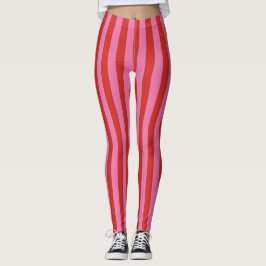 Leggings Rayas divertidas de color rosa y rojo intenso de l