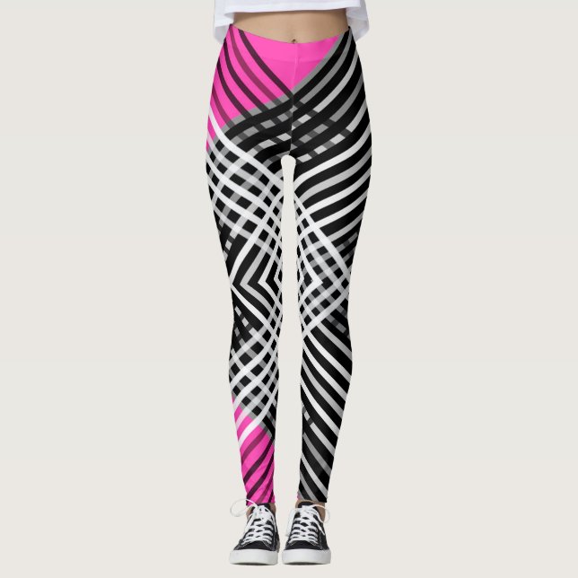 Leggings Rayas entrelazadas en blanco y negro y gris sobre  (Anverso)