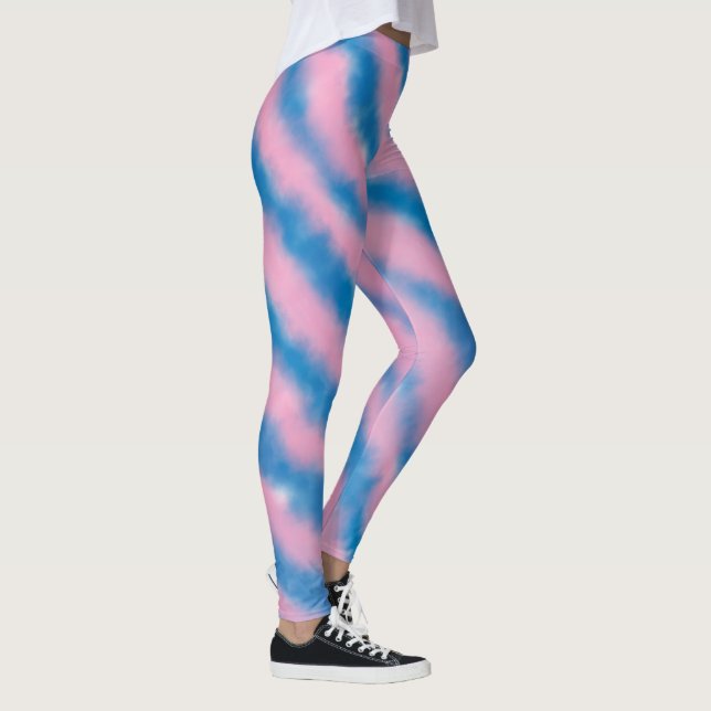 Leggings Rayas estéticas de nubes azul y rosada retro (Derecha)