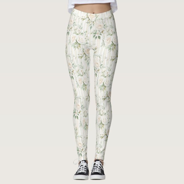Leggings Rayas Florales de Crema Romántica (Anverso)