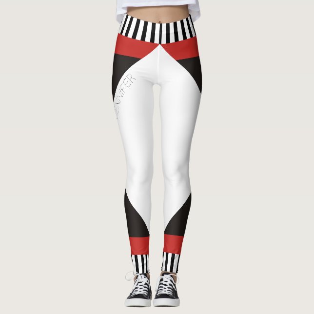 Leggings Rayas geométricas en blanco y negro rojo moderno (Anverso)