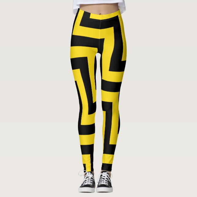 Leggings Rayas geométricas negras amarillas de Chevron (Anverso)