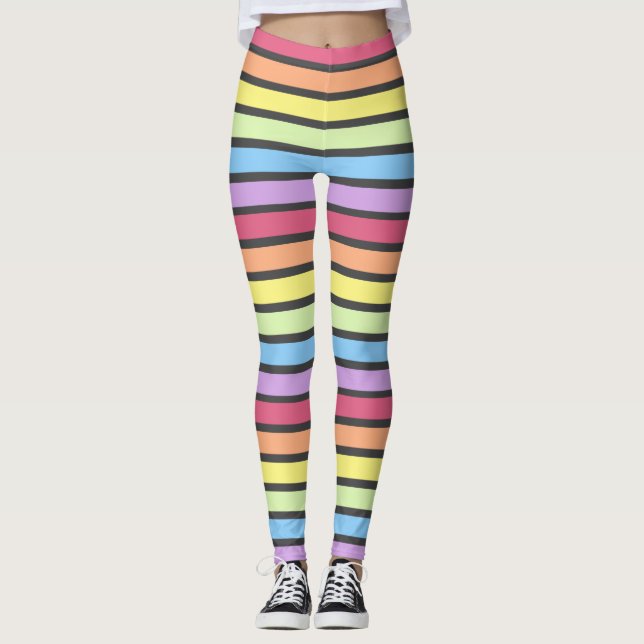 Leggings Rayas grises del pasto arcoiris (Anverso)