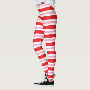 Leggings Rayas gruesas y finas rojas, blancas y rosadas