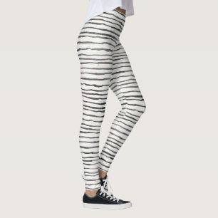 Leggings Rayas horizontales boho caprichosas en blanco y ne