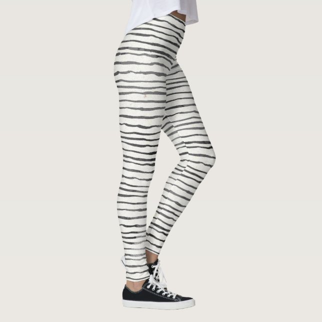 Leggings Rayas horizontales boho caprichosas en blanco y ne (Derecha)