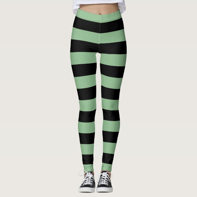 Leggings Rayas horizontales grandes verdes y negras del Mar (Anverso)