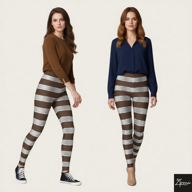 Leggings Rayas Horizontales Marrón Plateado Metálico Brilla (Subido por el creador)
