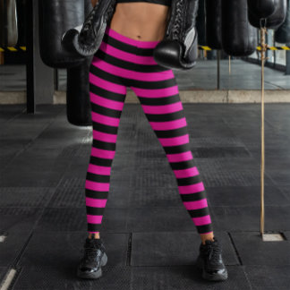 Leggings Rayas horizontales negras y rosa caliente
