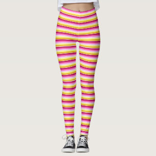 Leggings Rayas horizontales Patrón amarillo rosado