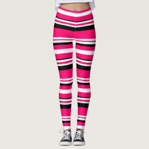 Leggings Rayas horizontales rosadas en blanco negro