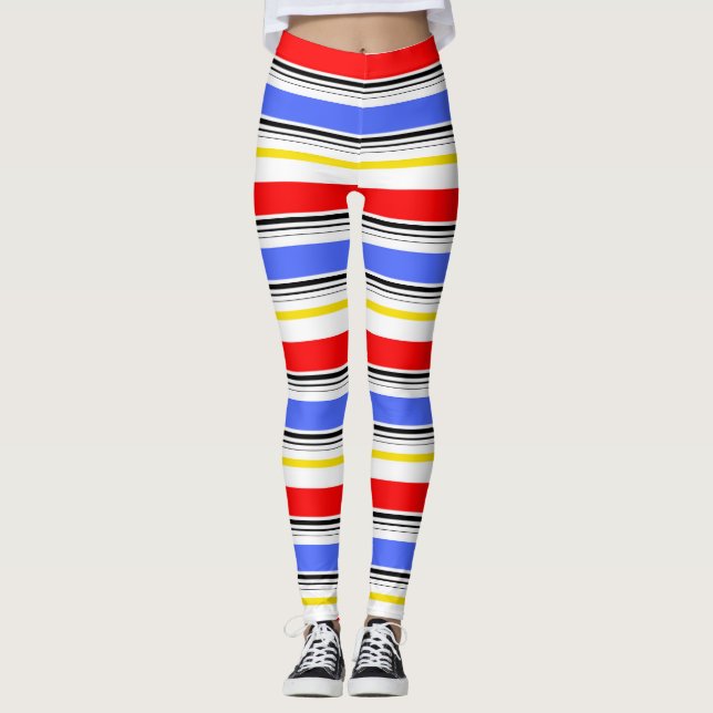 Leggings Rayas modernas rojas azules y blancas (Anverso)