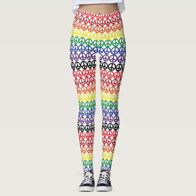 Leggings Rayas multi del arco iris del símbolo de paz (Anverso)