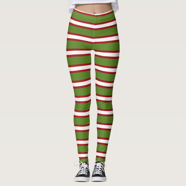 Leggings Rayas Navideñas Verdes Rojas y Blancas (Anverso)