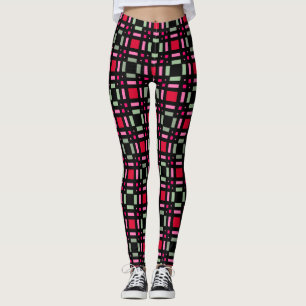 Leggings Rayas negras rojas de yeso geométrico