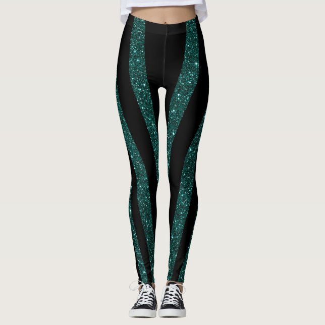 Leggings Rayas negras Verde azuladas oscuras de Purpurina n (Anverso)