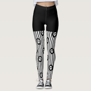Leggings Rayas Negras y Blancas y Calaveras Pequeñas de Hal