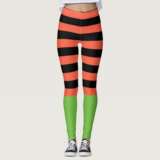 Leggings Rayas negras y naranjas divertidas Halloween fondo (Anverso)