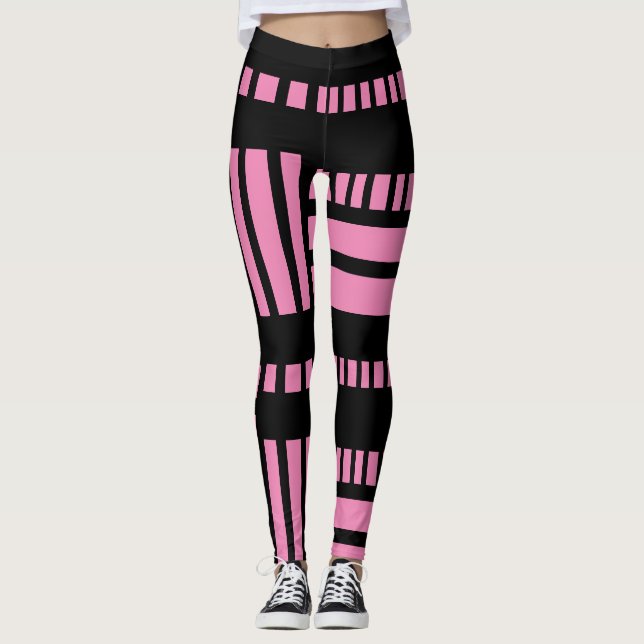 Leggings Rayas.Negro Blanco 01 Fondo Rosa (Anverso)
