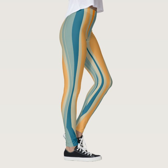 Leggings Rayas onduladas retro azules y naranjas (Derecha)