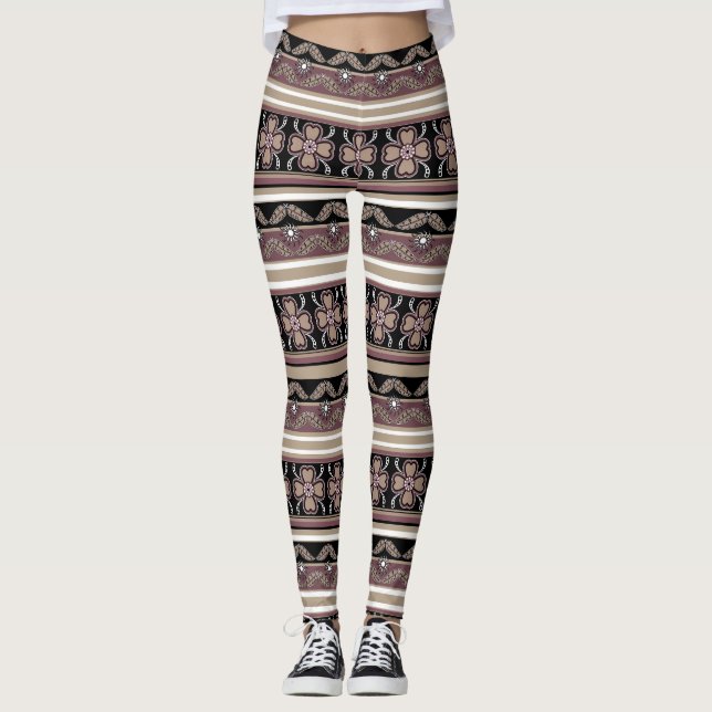 Leggings Rayas ornamentas marrón mexicanas (Anverso)