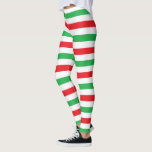 Leggings Rayas rojas, blancas y verdes<br><div class="desc">Arte digital abstracto de rayas rojas, blancas y verdes</div>