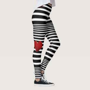 Leggings Rayas rojas del blanco del negro del corazón