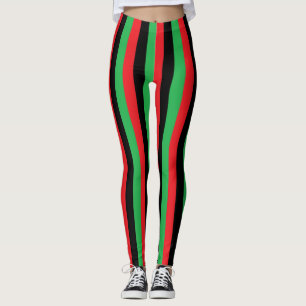 Leggings Rayas rojas, negras y verdes verticales